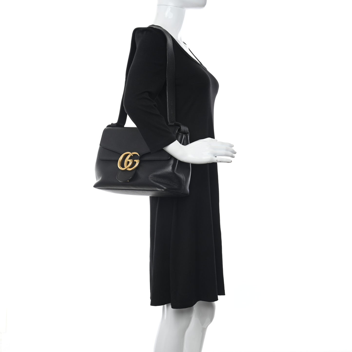Calfskin GG Marmont Shoulder Bag Black