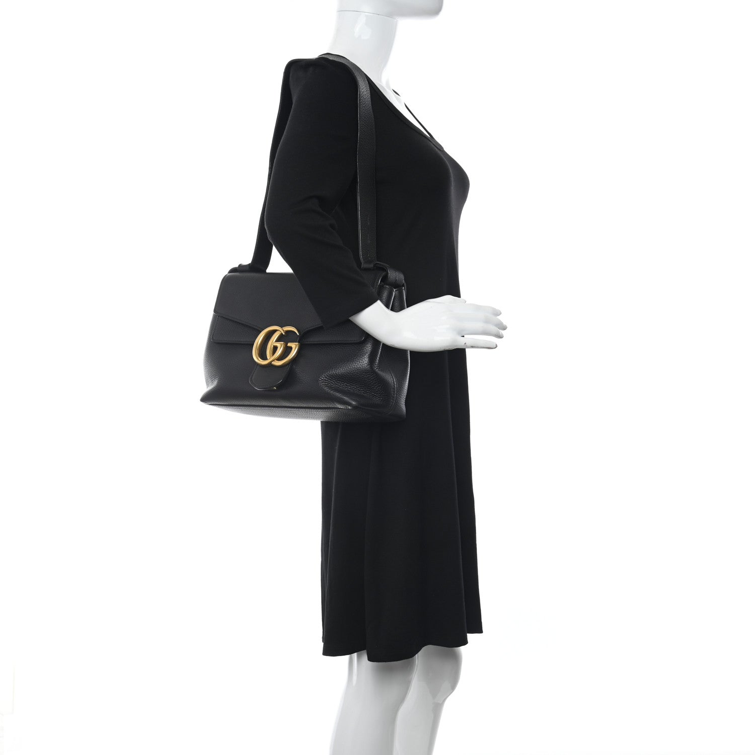 Gucci Calfskin GG Marmont Shoulder Bag Black 2 of 11