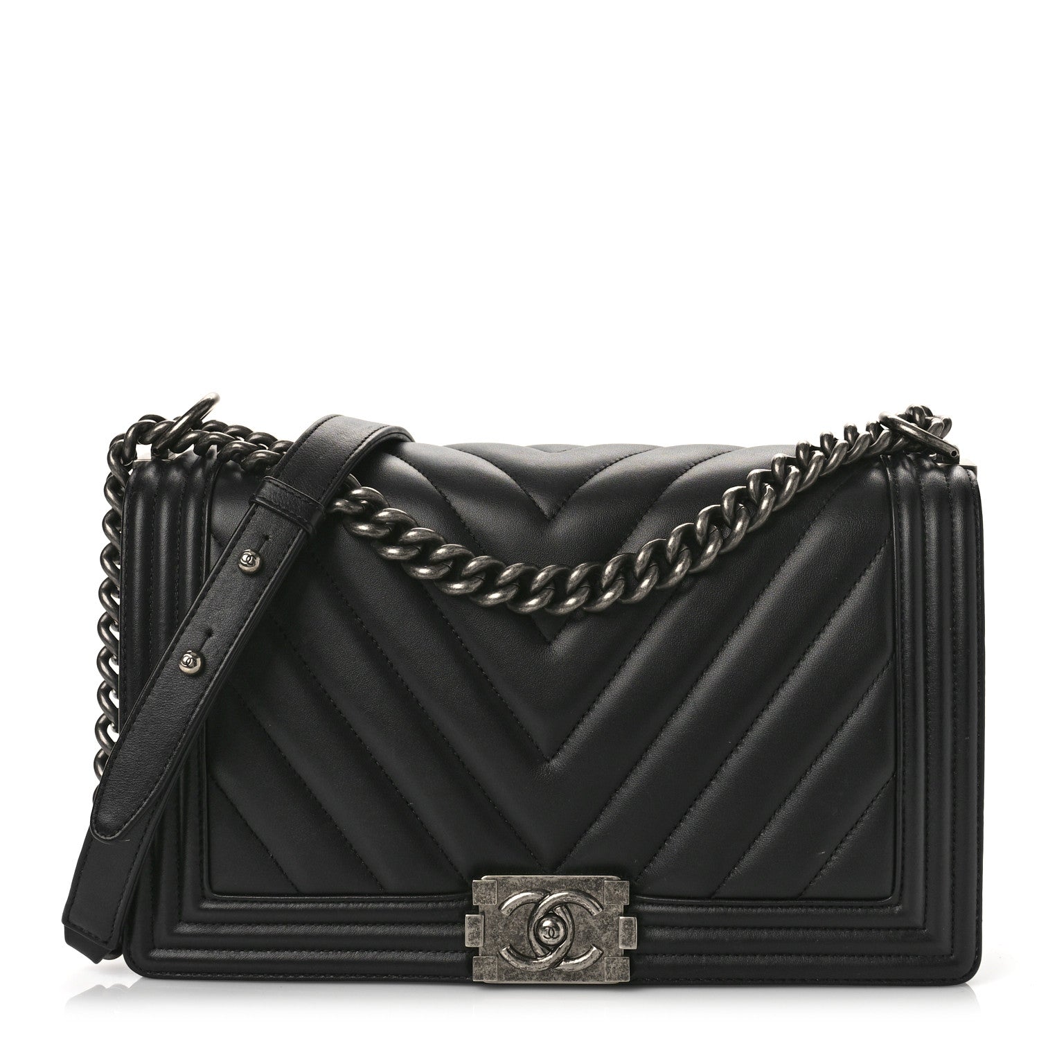 Chanel Calfskin Chevron Quilted Medium Boy Flap Black 1 of 10