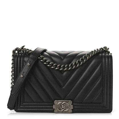Chanel Calfskin Chevron Quilted Medium Boy Flap Black 1 of 10