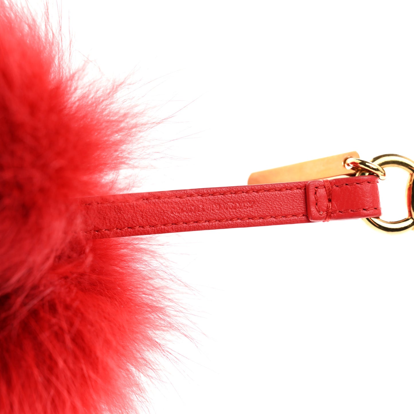 Fox Fur Shiny Nappa Heart Pom Pom Bag Charm Rosso Rosa