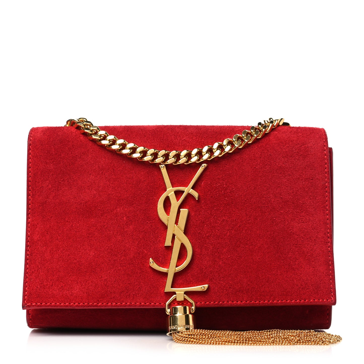 Suede Small Classic Monogram Kate Tassel Satchel Red