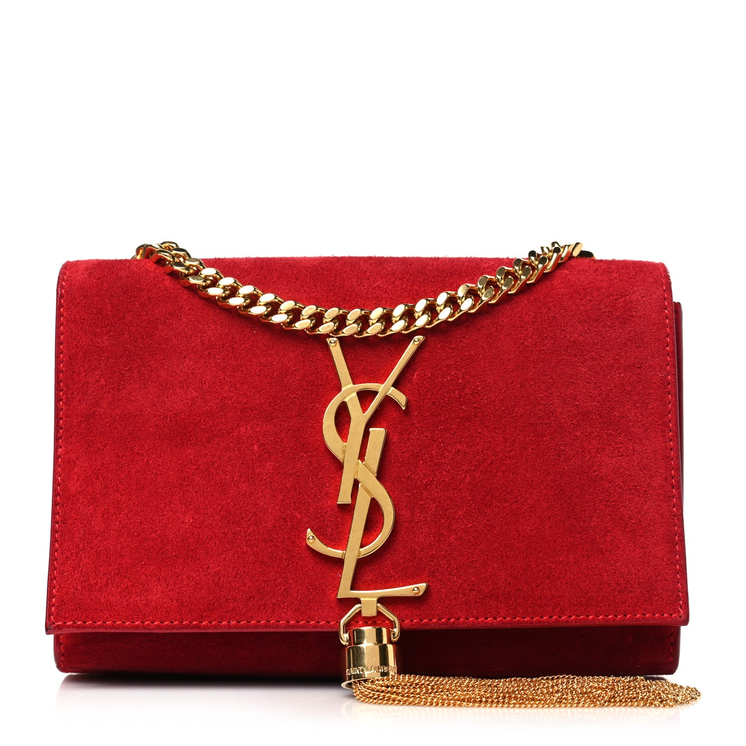 Saint Laurent Suede Small Classic Monogram Kate Tassel Satchel Red 1 of 12