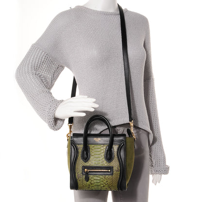 Celine Python Suede Nano Tri-Color Luggage Green 2 of 10