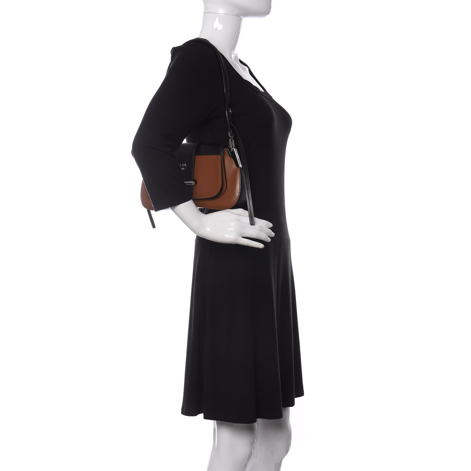 Prada City Calfskin Sidonie Shoulder Bag Black Cognac 2 of 9