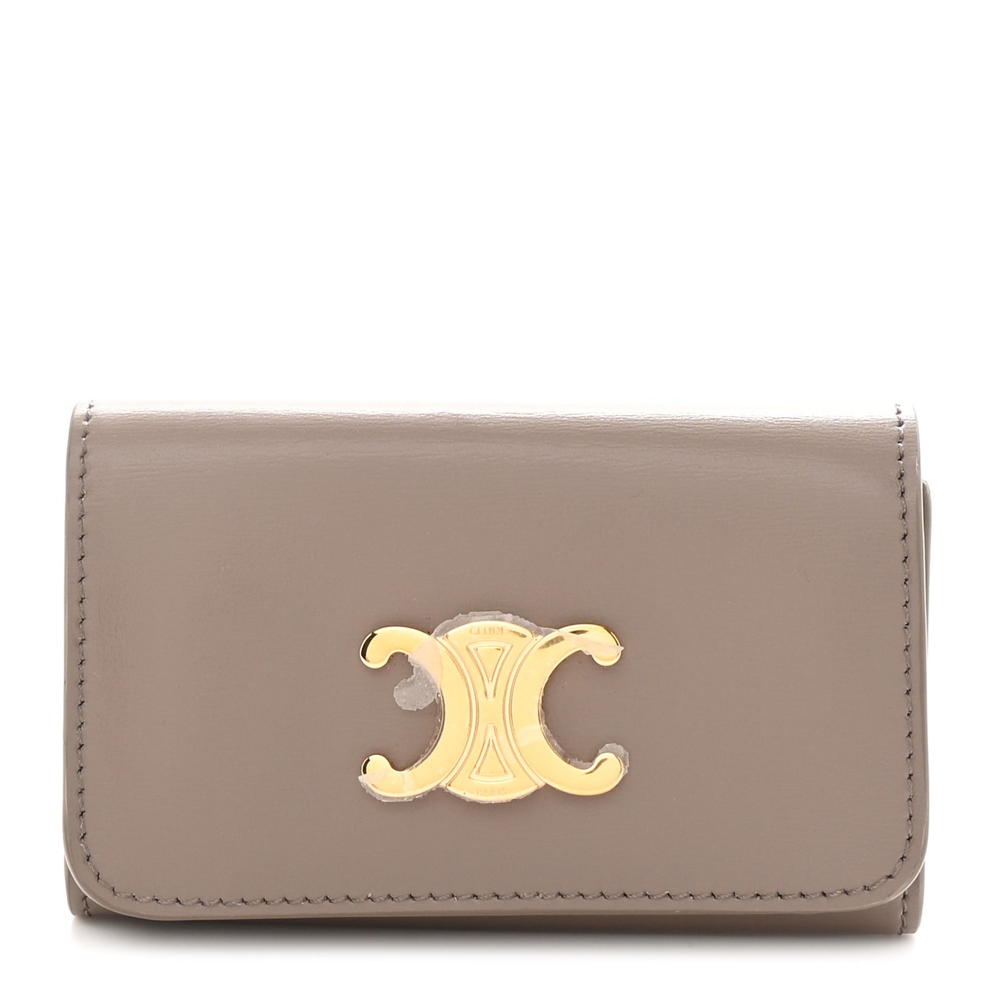 Shiny Calfskin Triomphe Key Case Pebble