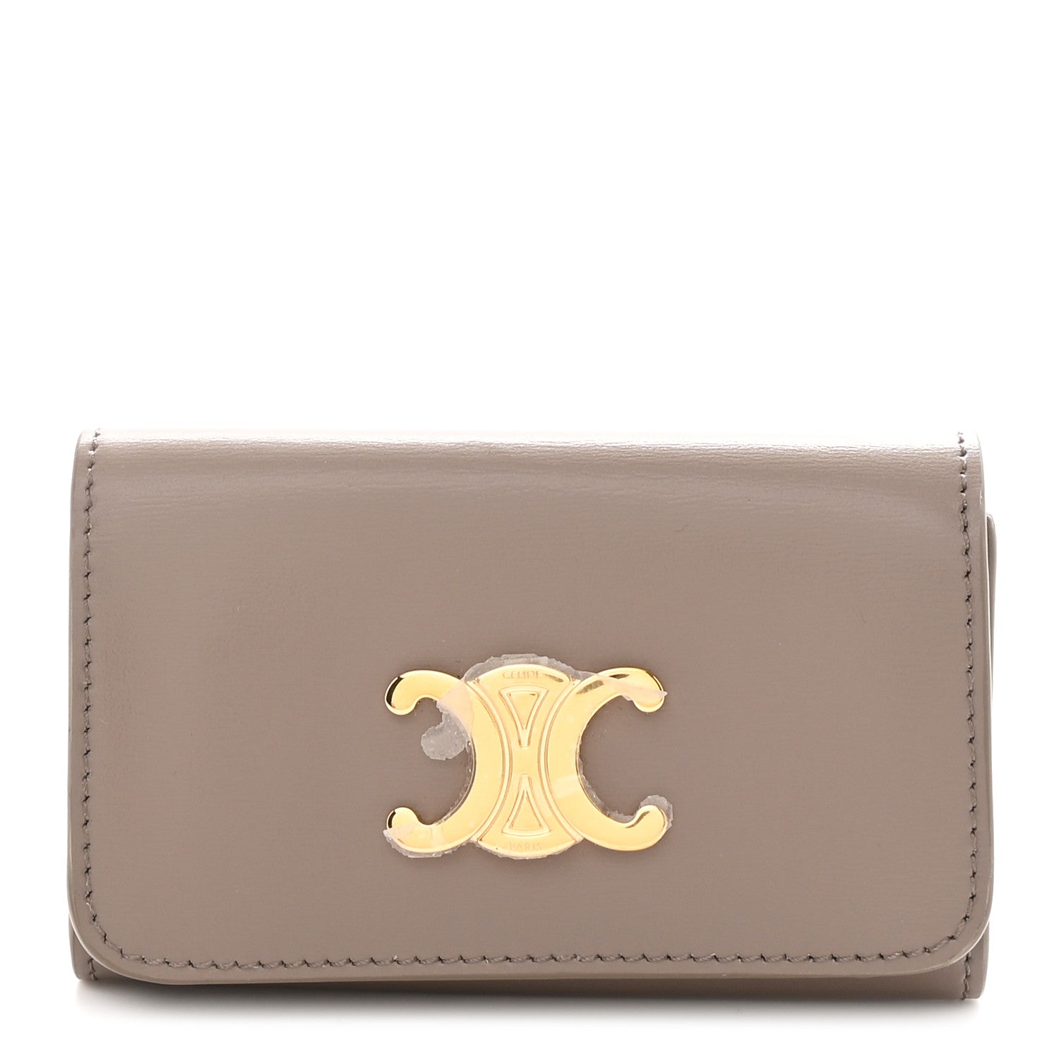 Celine Shiny Calfskin Triomphe Key Case Pebble 1 of 7