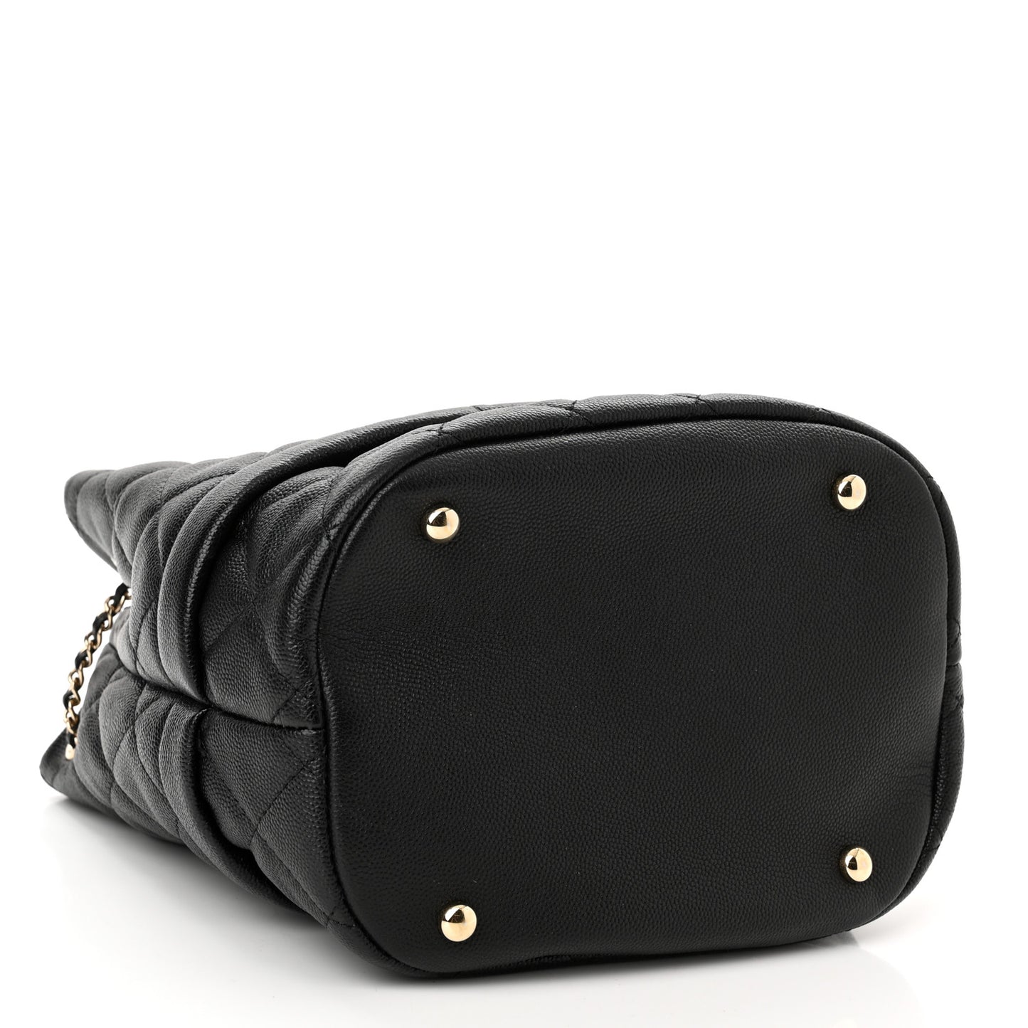 Caviar Quilted Rolled Up Bucket Drawstring Bag Black