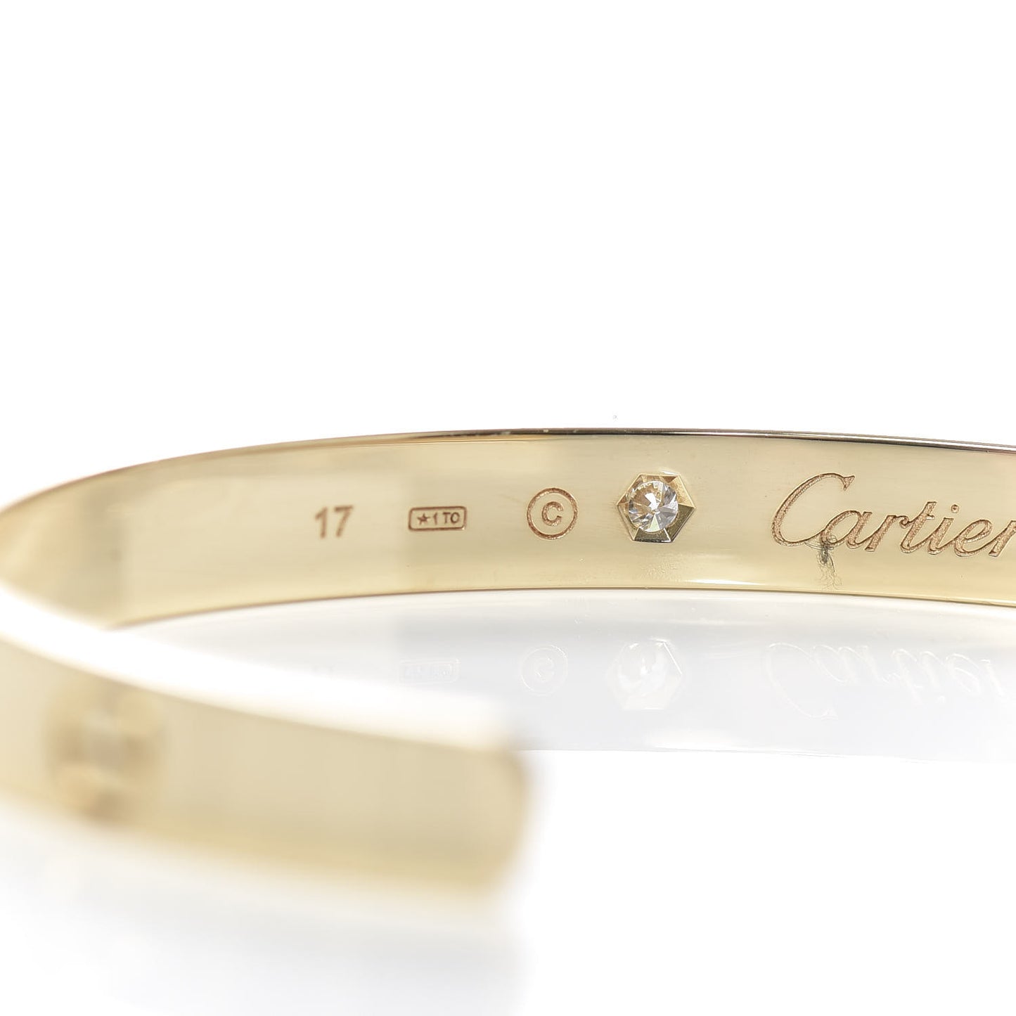 18K Yellow Gold 1 Diamond LOVE Cuff Bracelet 17