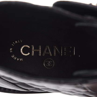 Chanel Shiny Lambskin Quilted Lace Up Combat Boots 39 Black 9 of 11