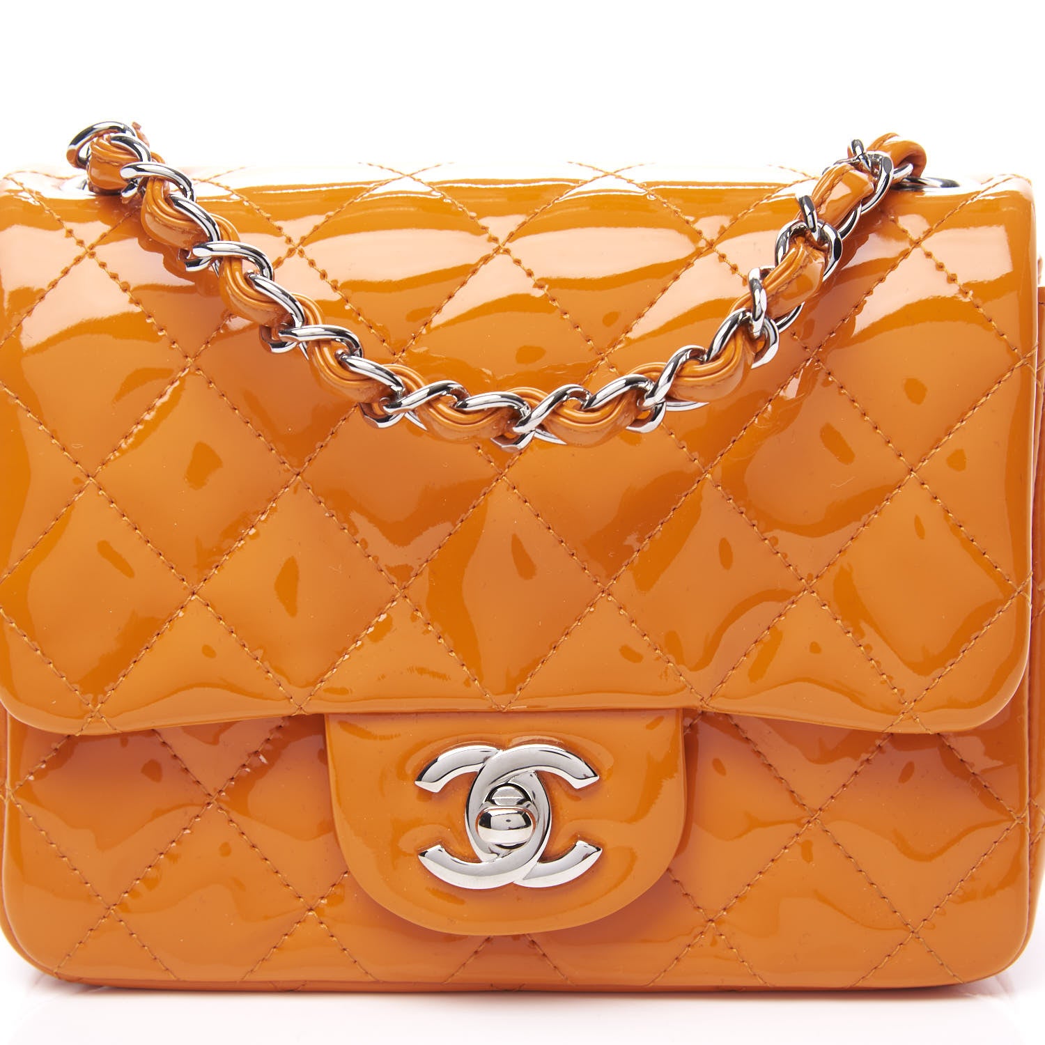 Chanel Patent Quilted Mini Square Flap Orange 9 of 10