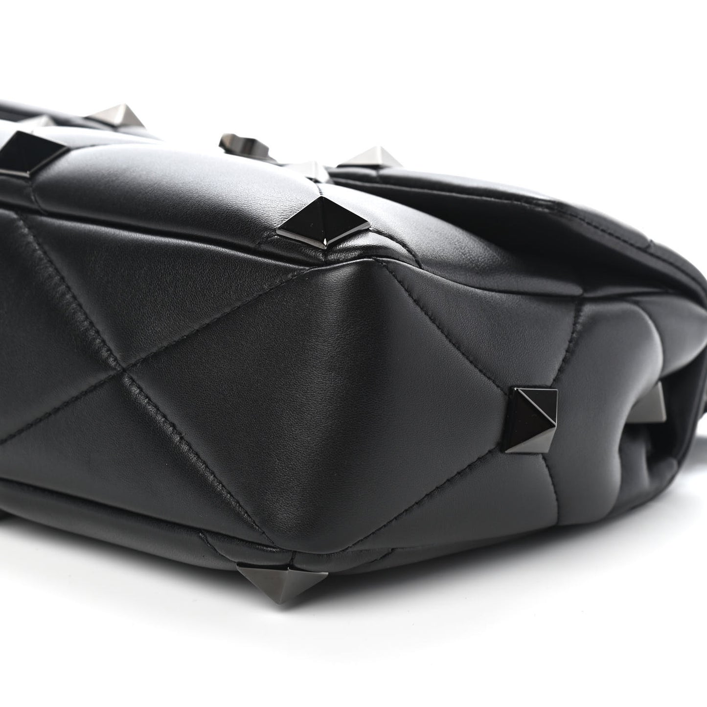 Nappa Monochrome Large Roman Stud Shoulder Bag Black