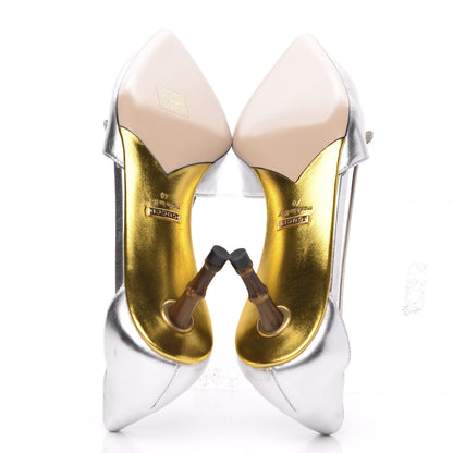 Gucci Metallic Nappa Bamboo Crystal Double G Low Heel Pumps 40 Argento 5 of 8
