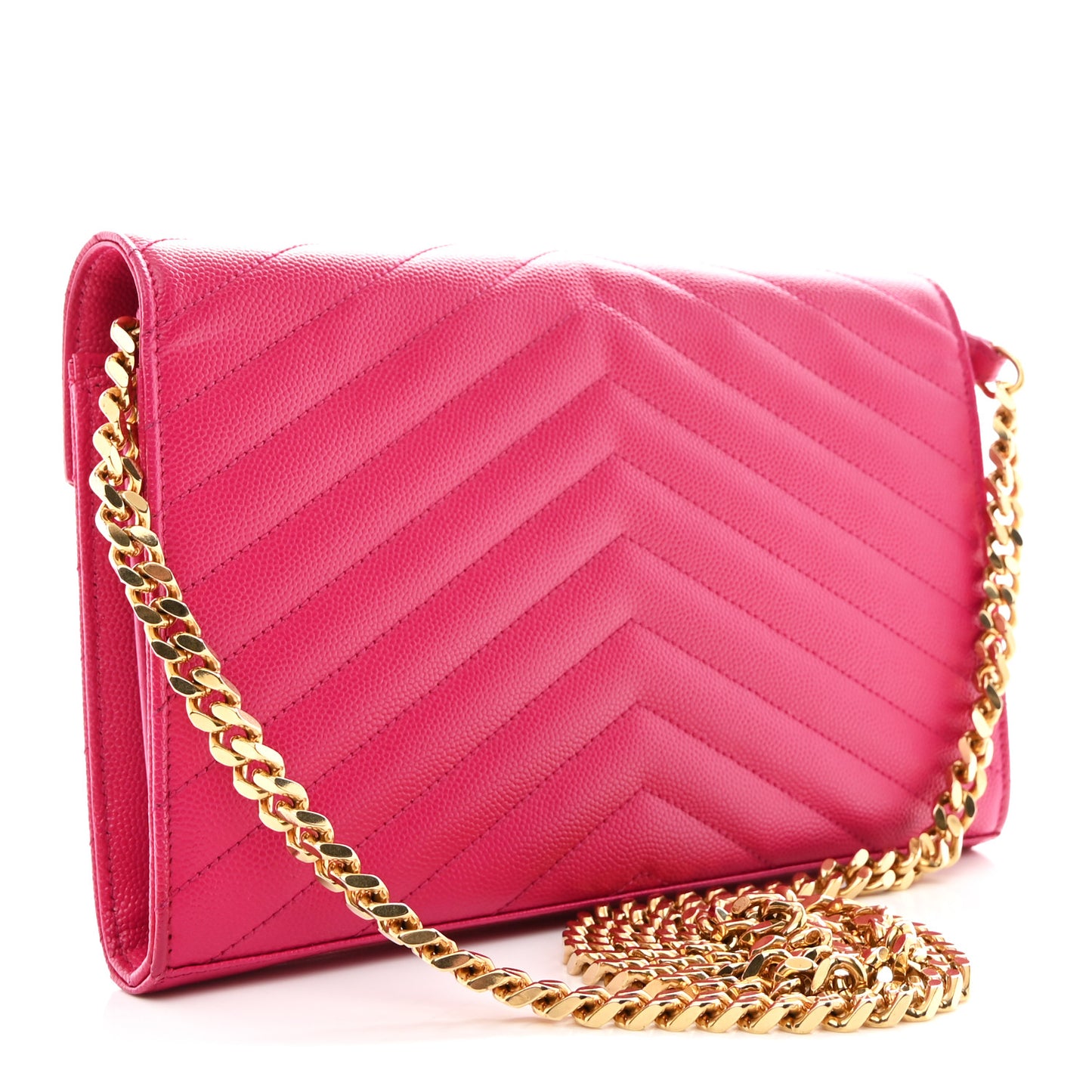 Grain De Poudre Matelasse Chevron Monogram Chain Wallet Lipstick Fuchsia