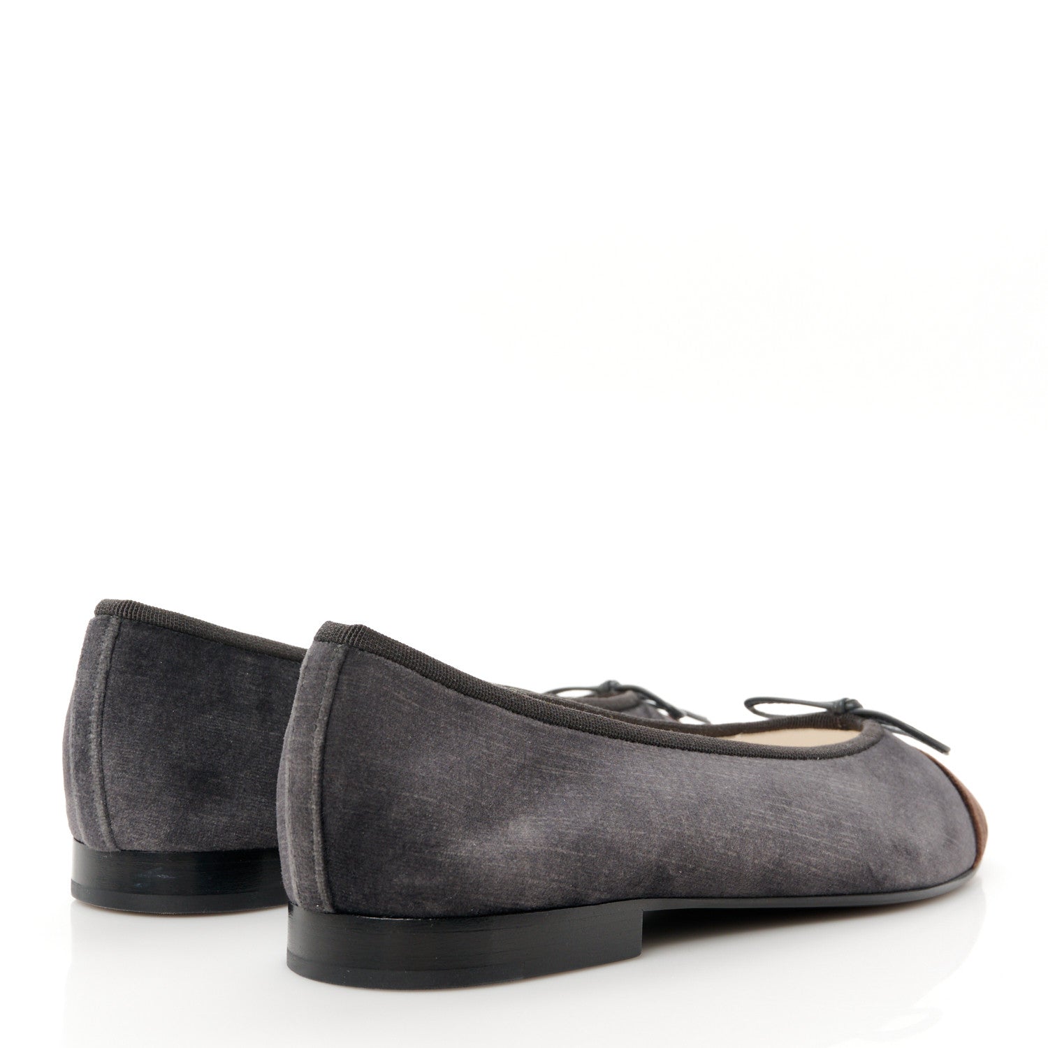 Chanel Velvet Cap Toe CC Ballerina Flats 38 Dark Gray Brown 4 of 9