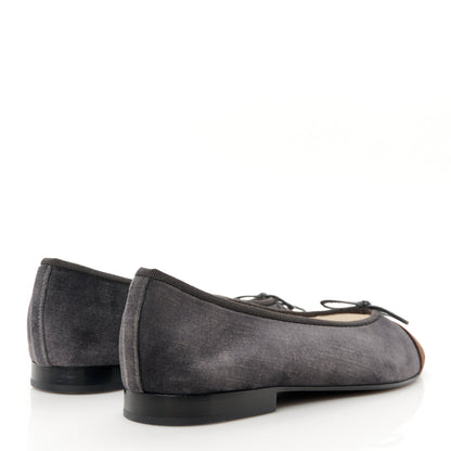 Chanel Velvet Cap Toe CC Ballerina Flats 38 Dark Gray Brown 4 of 9