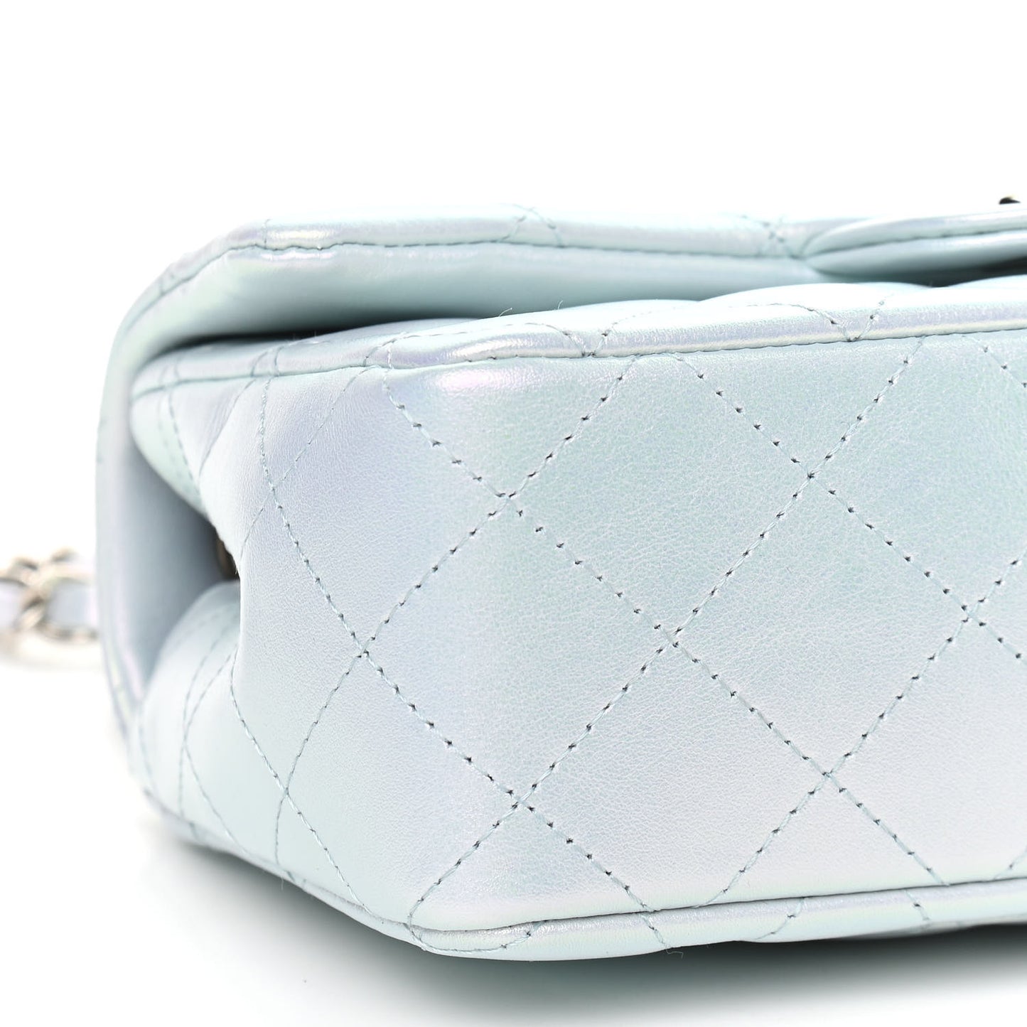 Iridescent Calfskin Quilted Mini Rectangular Flap Light Blue