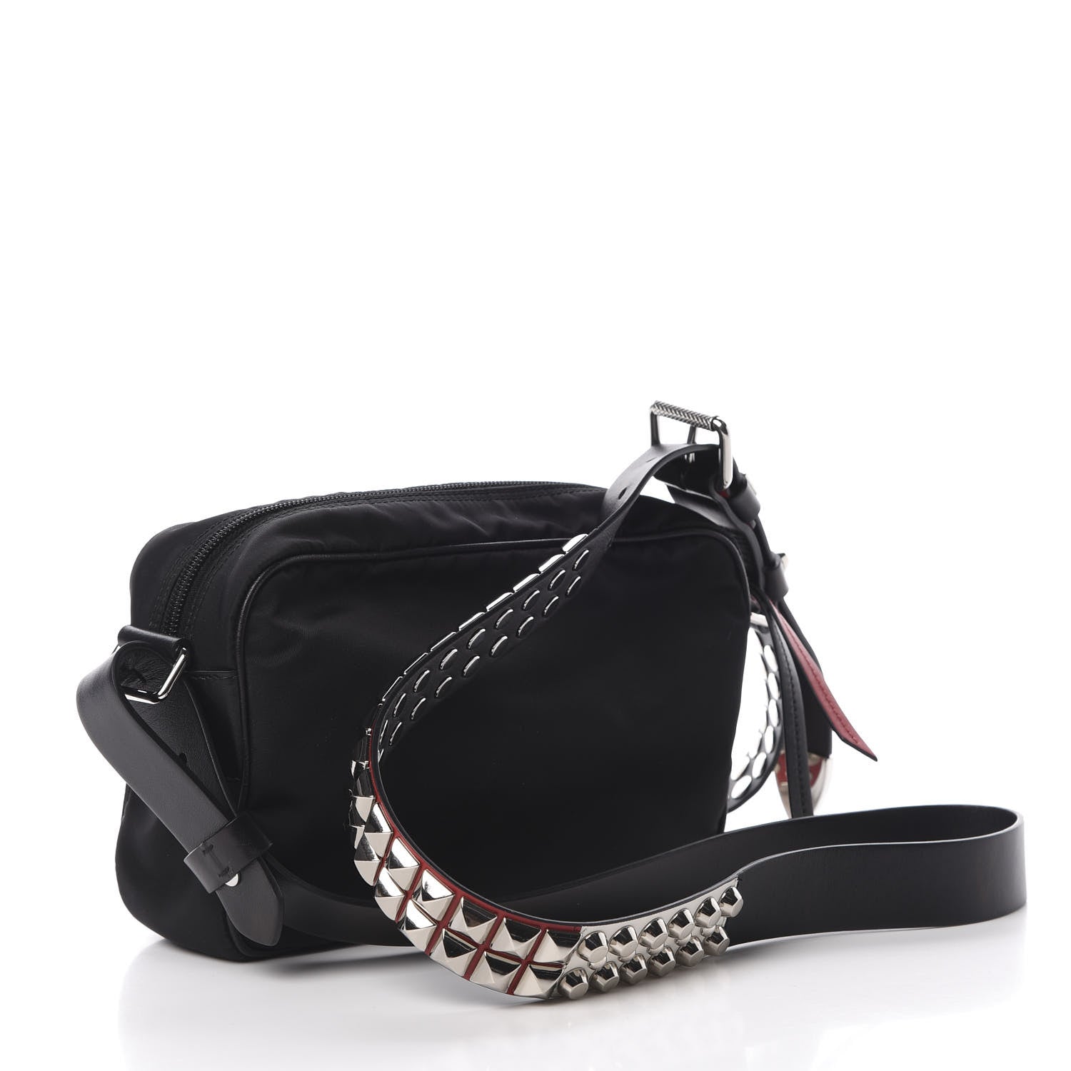 Prada Tessuto Nylon Studded New Vela Shoulder Bag Black Fuoco 3 of 11