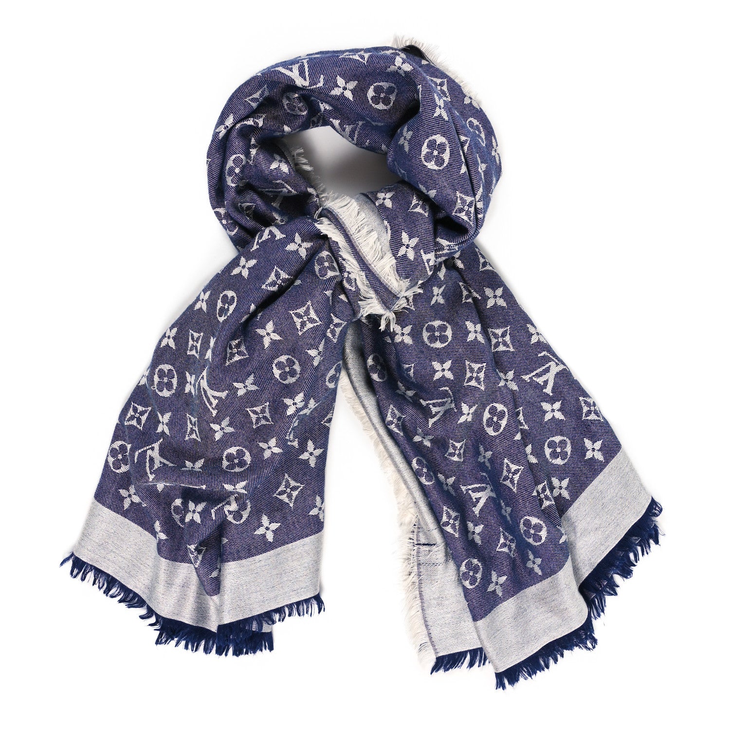 Louis Vuitton Silk Wool Monogram Denim Shawl Blue 2 of 4