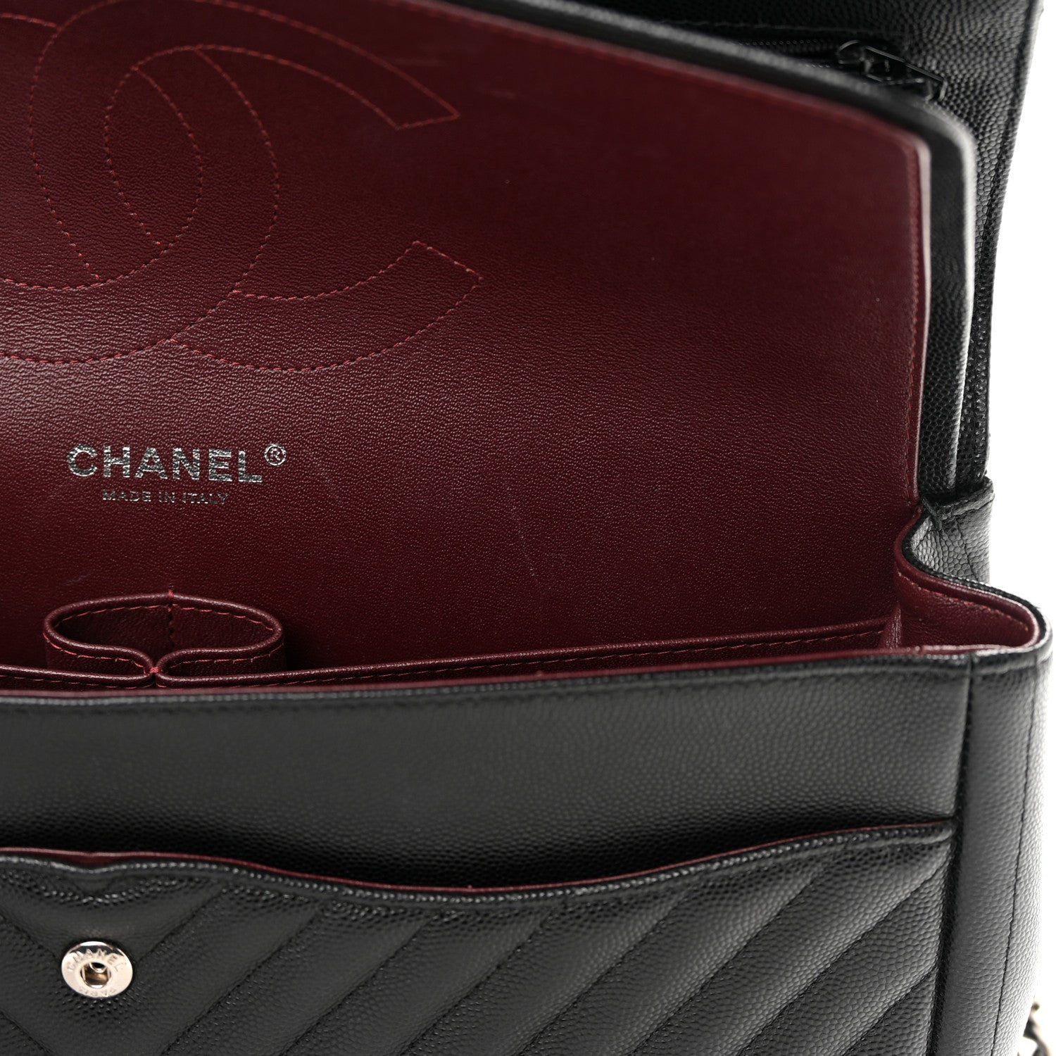 Chanel Caviar Chevron Quilted Jumbo Double Flap Black 15 of 16