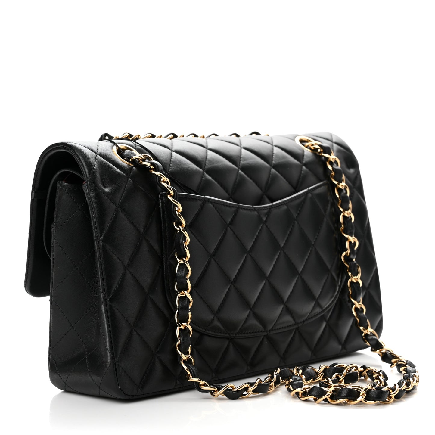 Lambskin Quilted Medium Double Flap Black
