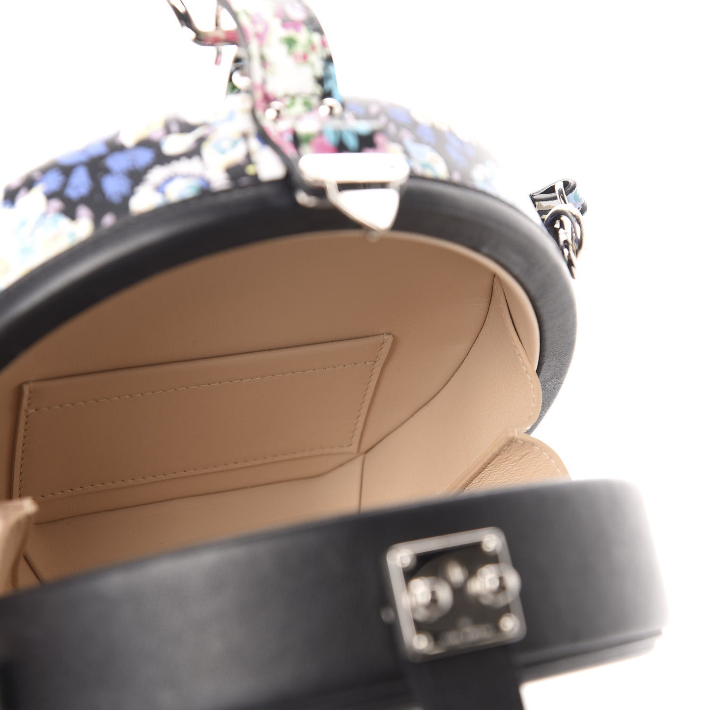 Calfskin Floral Print Petite Boite Chapeau Black