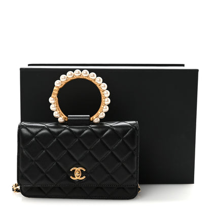 Chanel Lambskin Quilted Pearl Crown Wallet On Chain WOC Black 12 of 12