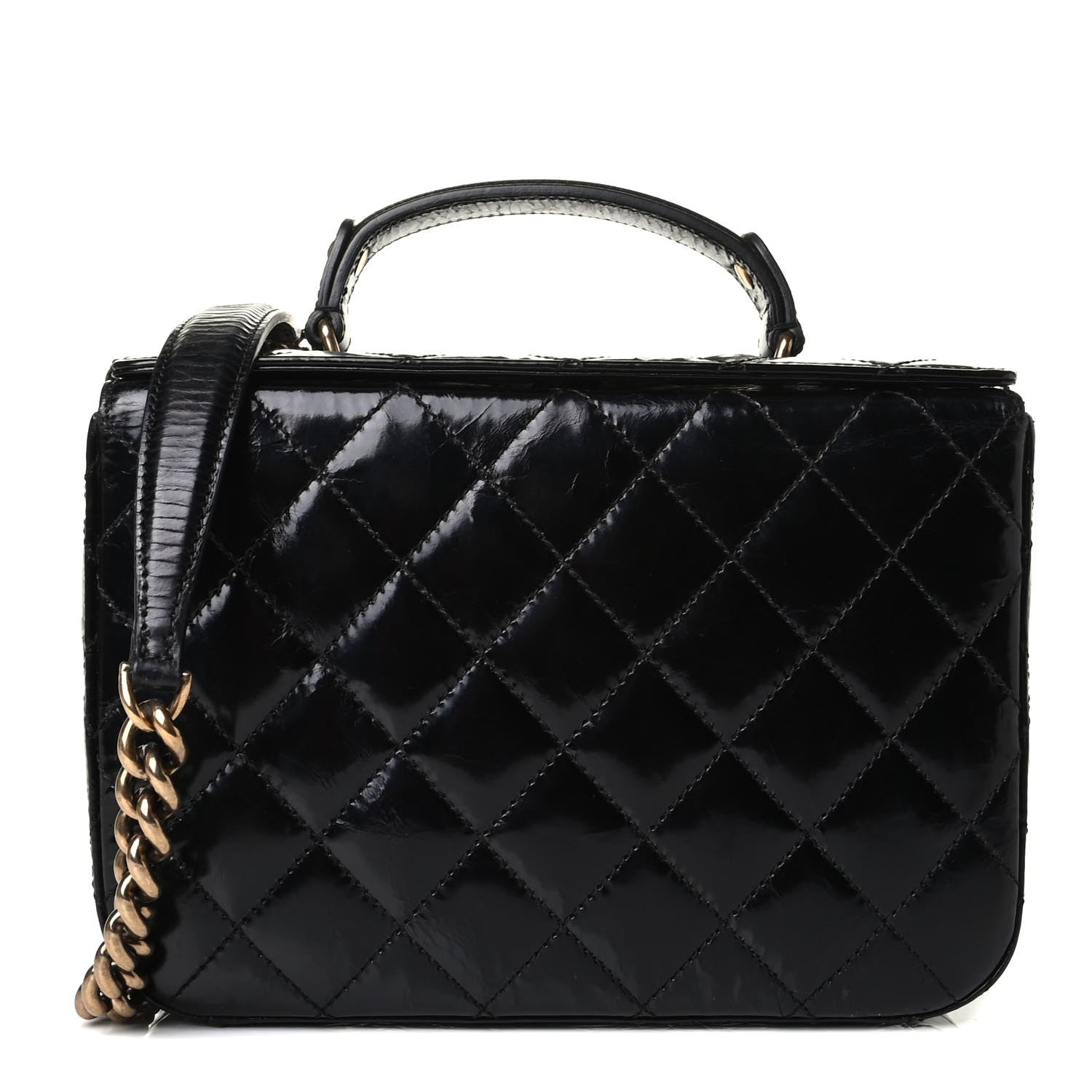Chanel Glazed Calfskin Quilted Cosmetic Top Handle Case Black 1 of 9