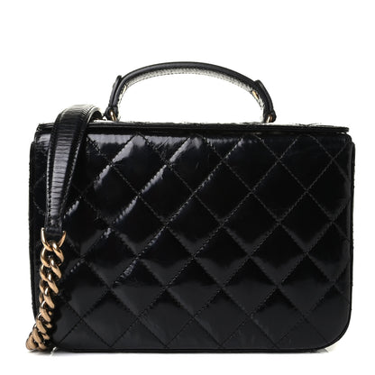 Chanel Glazed Calfskin Quilted Cosmetic Top Handle Case Black 1 of 9
