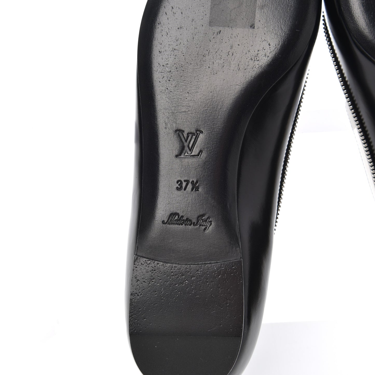Patent Calfskin Zipper Ballerina Flats 37.5 Black White