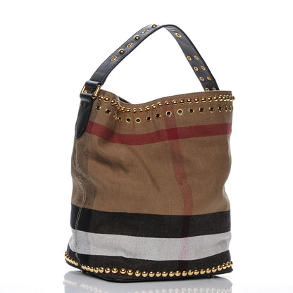 Burberry Canvas Mega Check Studded Medium Ashby Bucket Bag Black 3 of 8