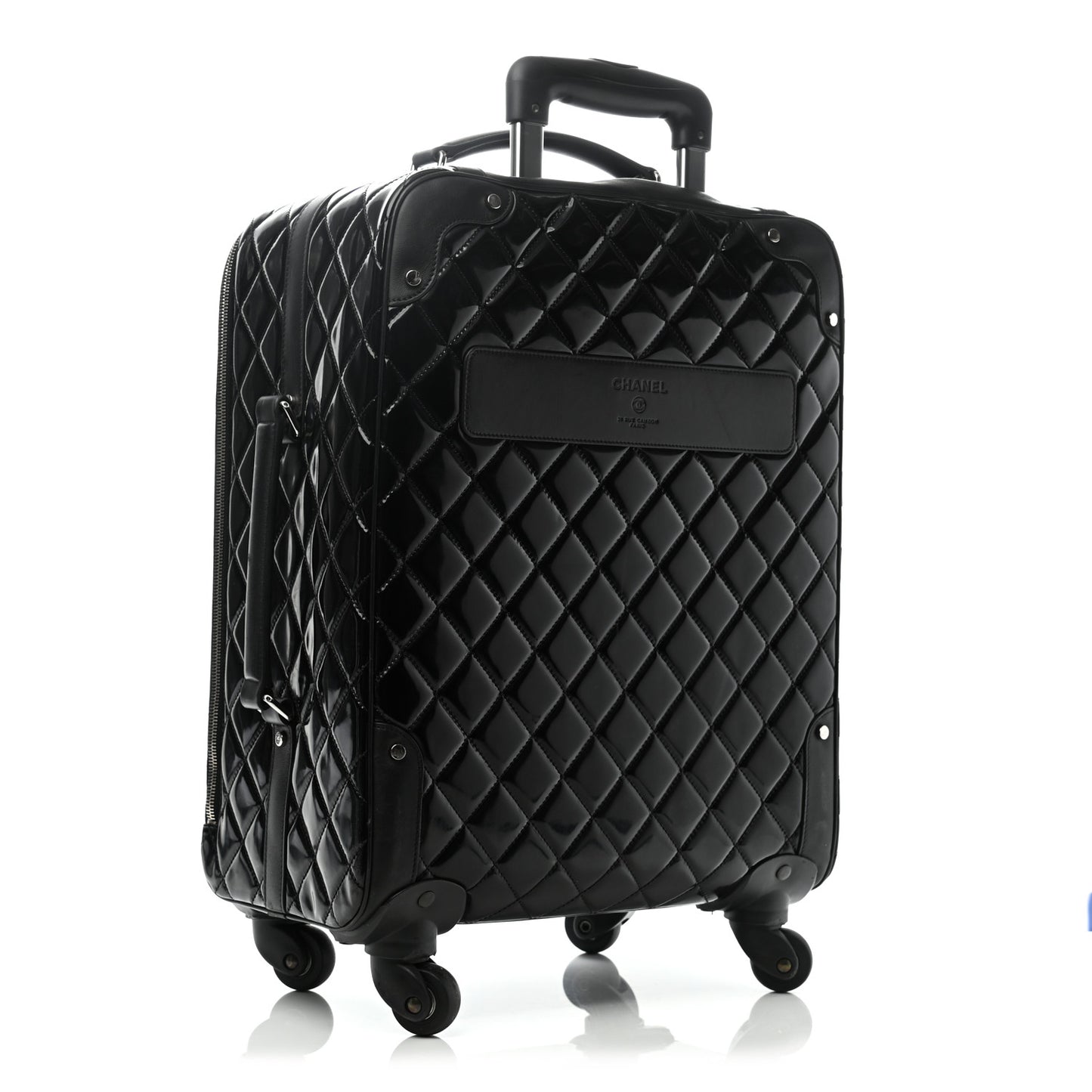 Vinyl Calfskin Quilted Trolley Rolling Luggage Black