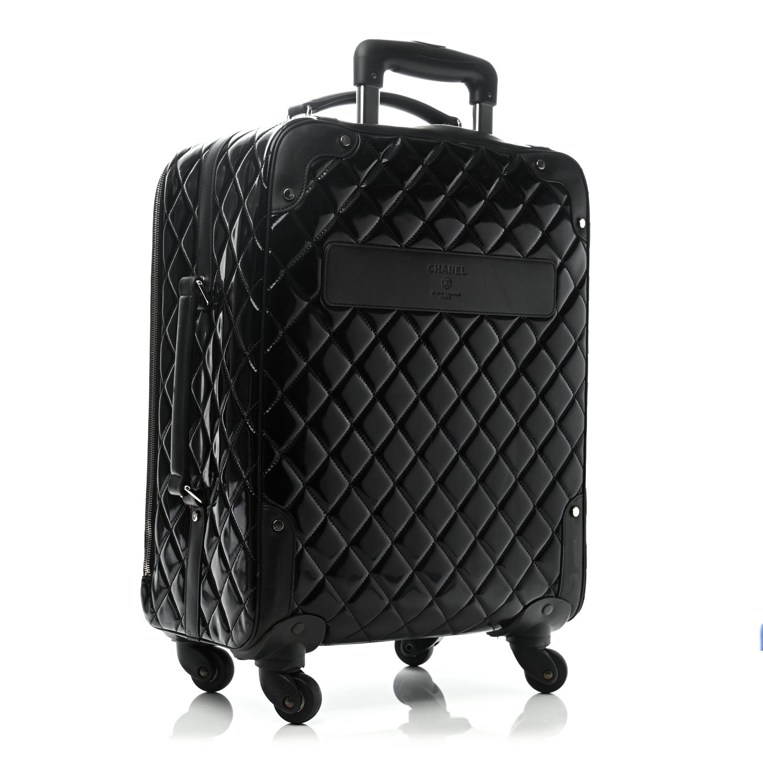 Chanel Vinyl Calfskin Quilted Trolley Rolling Luggage Black 2 of 10