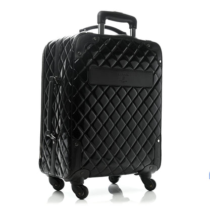 Chanel Vinyl Calfskin Quilted Trolley Rolling Luggage Black 2 of 10