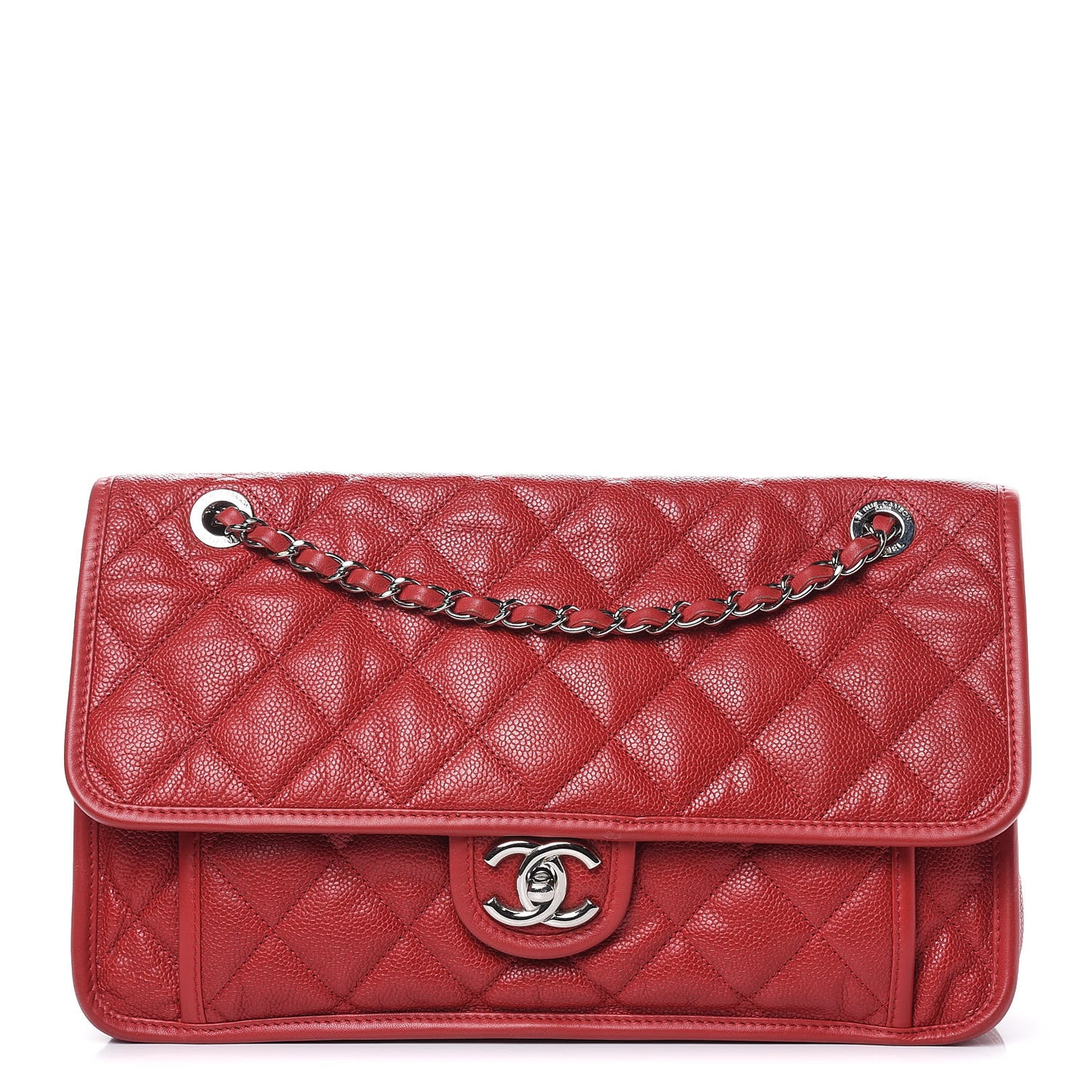 Caviar Quilted Large French Riviera Flap Red
