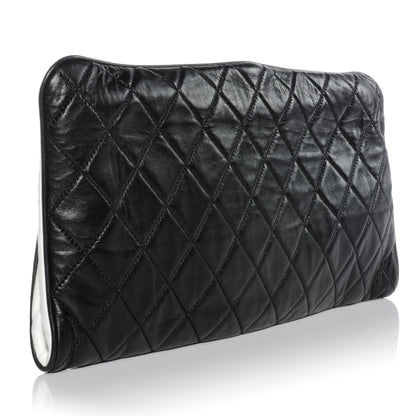 Chanel Lambskin Quilted Resin Pearl Clasp Clutch Black White 3 of 8
