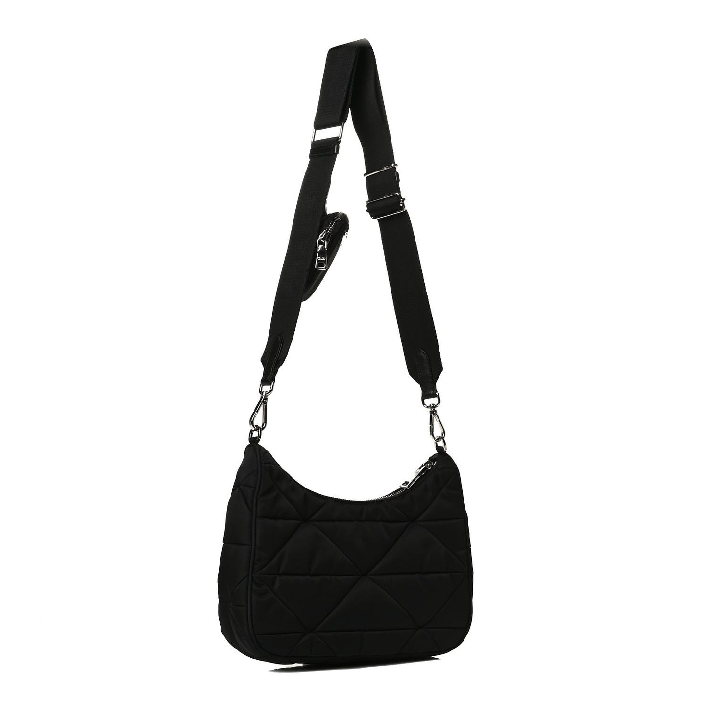 Re-Nylon Triangle Padded Patchwork Shoulder Bag Black
