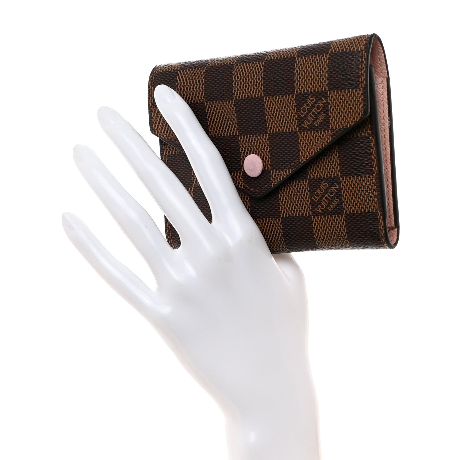 Louis Vuitton Damier Ebene Victorine Wallet Rose Ballerine 2 of 8