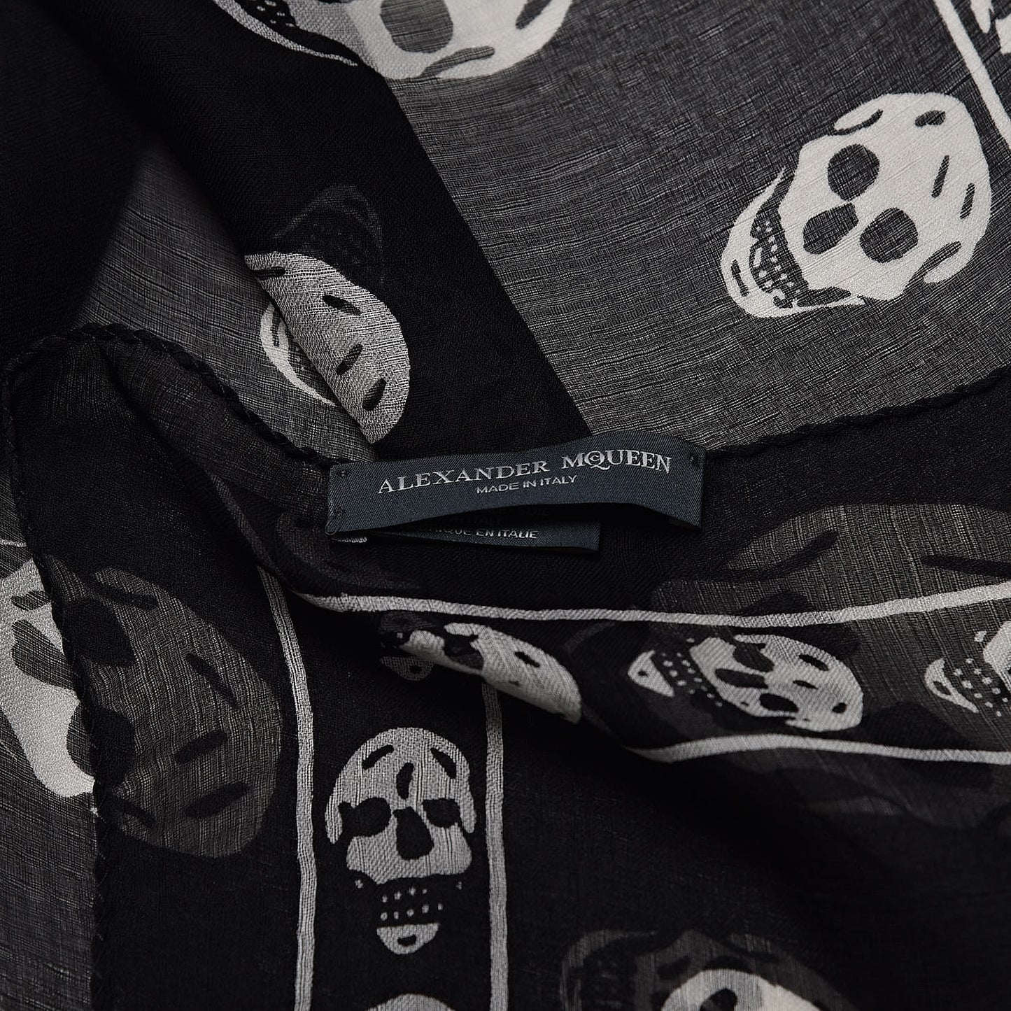 Silk Chiffon Skull Scarf Black Ivory