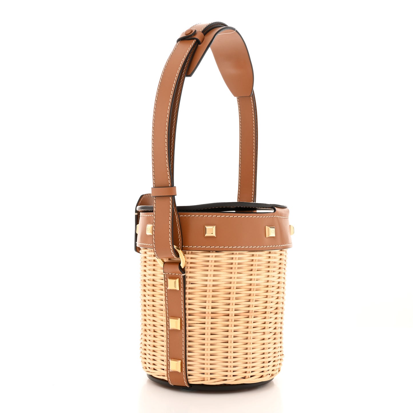Wicker Calfskin Gancini Bucket Bag Sella