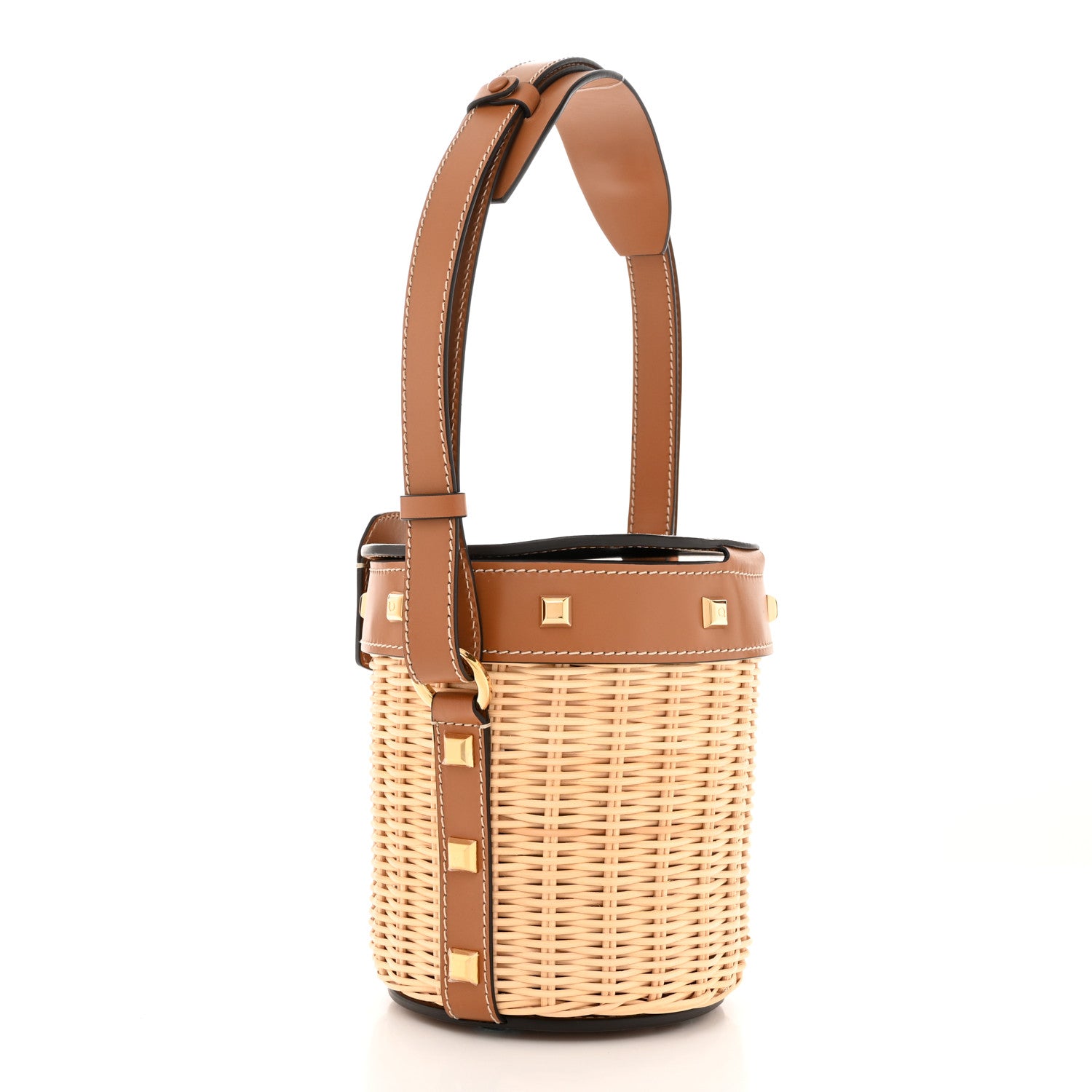 Salvatore Ferragamo Wicker Calfskin Gancini Bucket Bag Sella 3 of 9