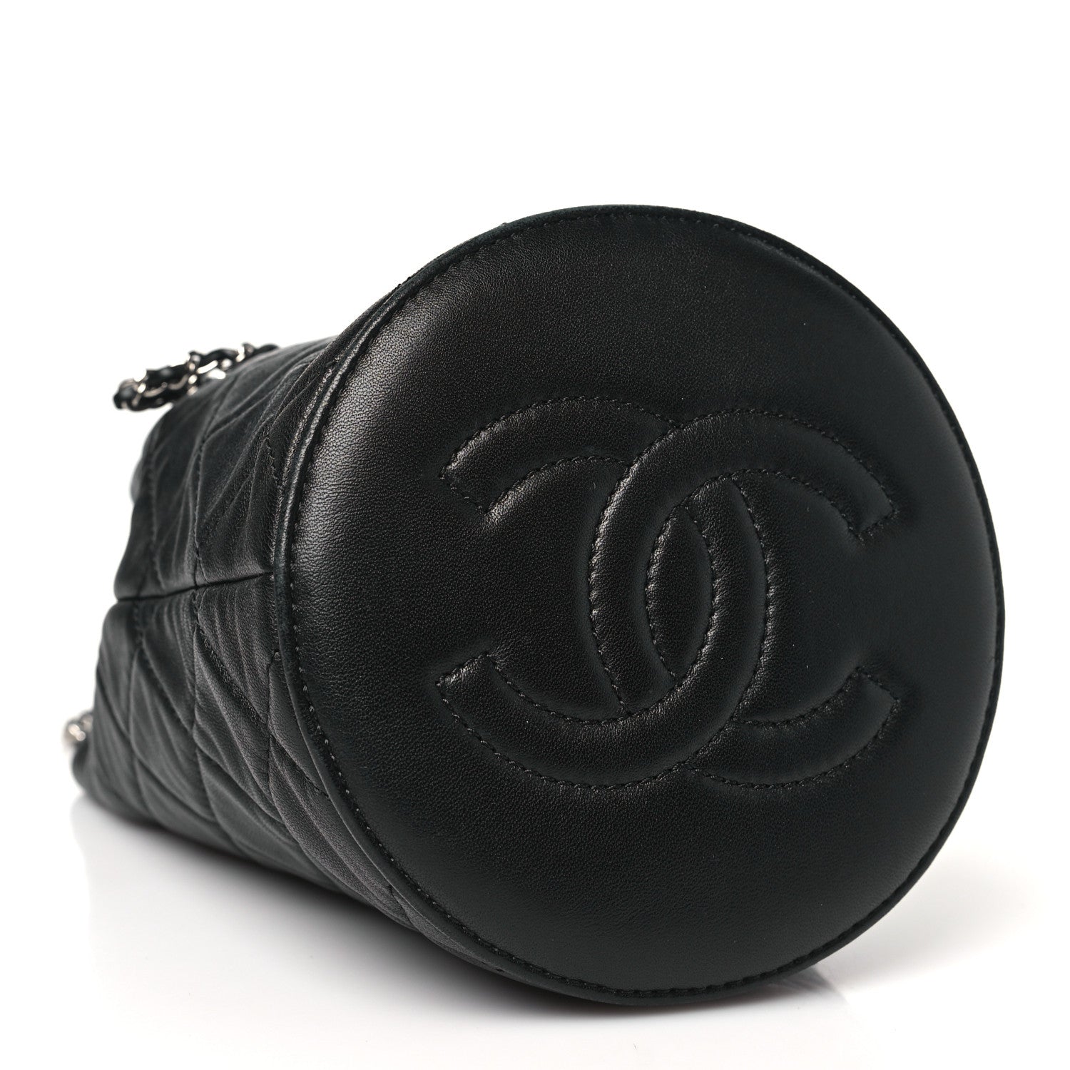 Chanel Lambskin Quilted CC Drawstring Bucket Bag Black 4 of 11