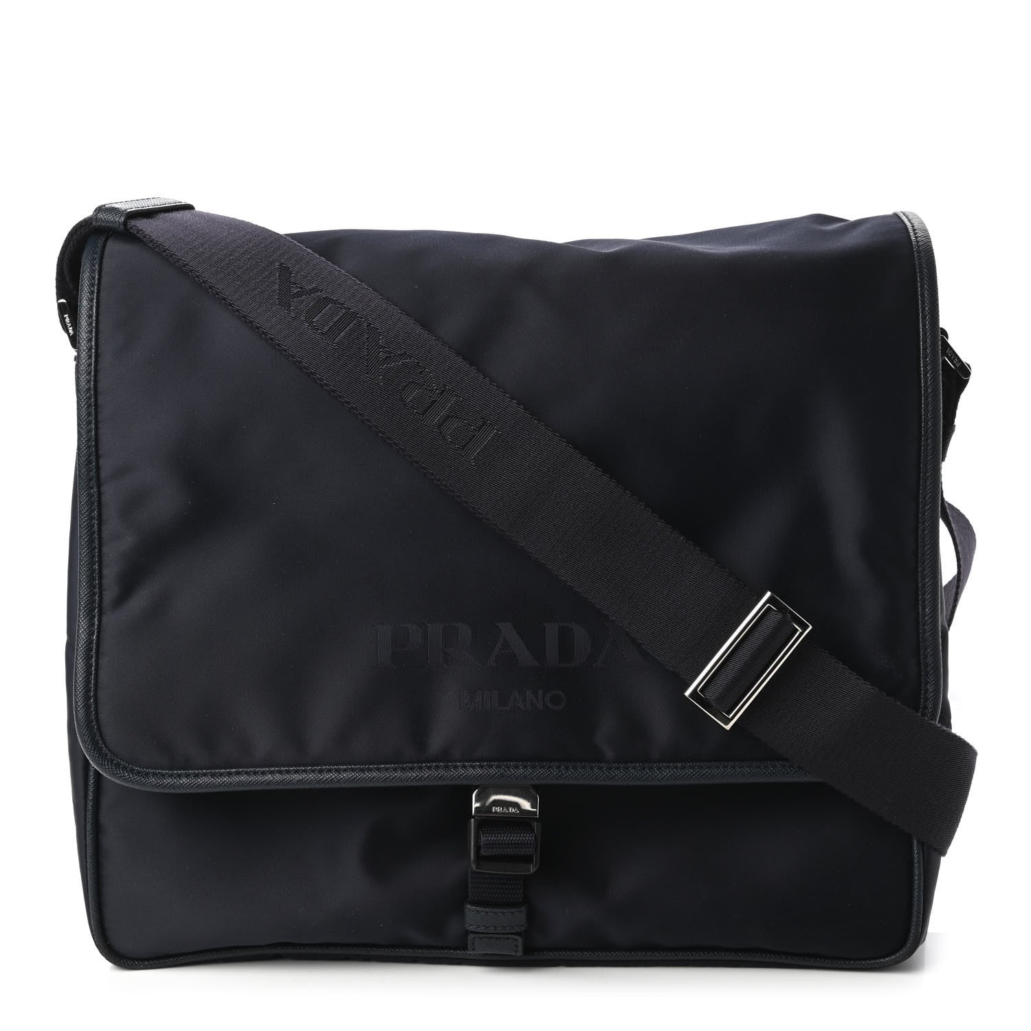 Prada Tessuto Nylon Saffiano Logo Messenger Bag Black 1 of 10