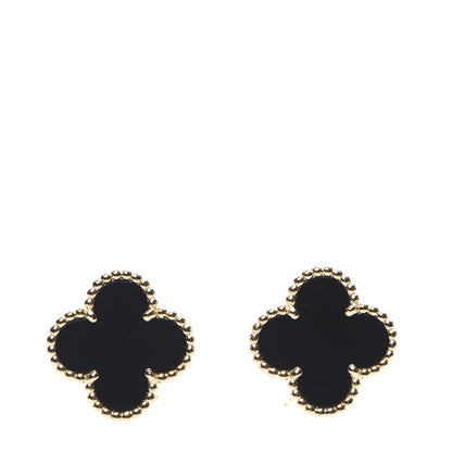 Van Cleef & Arpels 18K Yellow Gold Black Onyx Vintage Alhambra Earrings 1 of 5