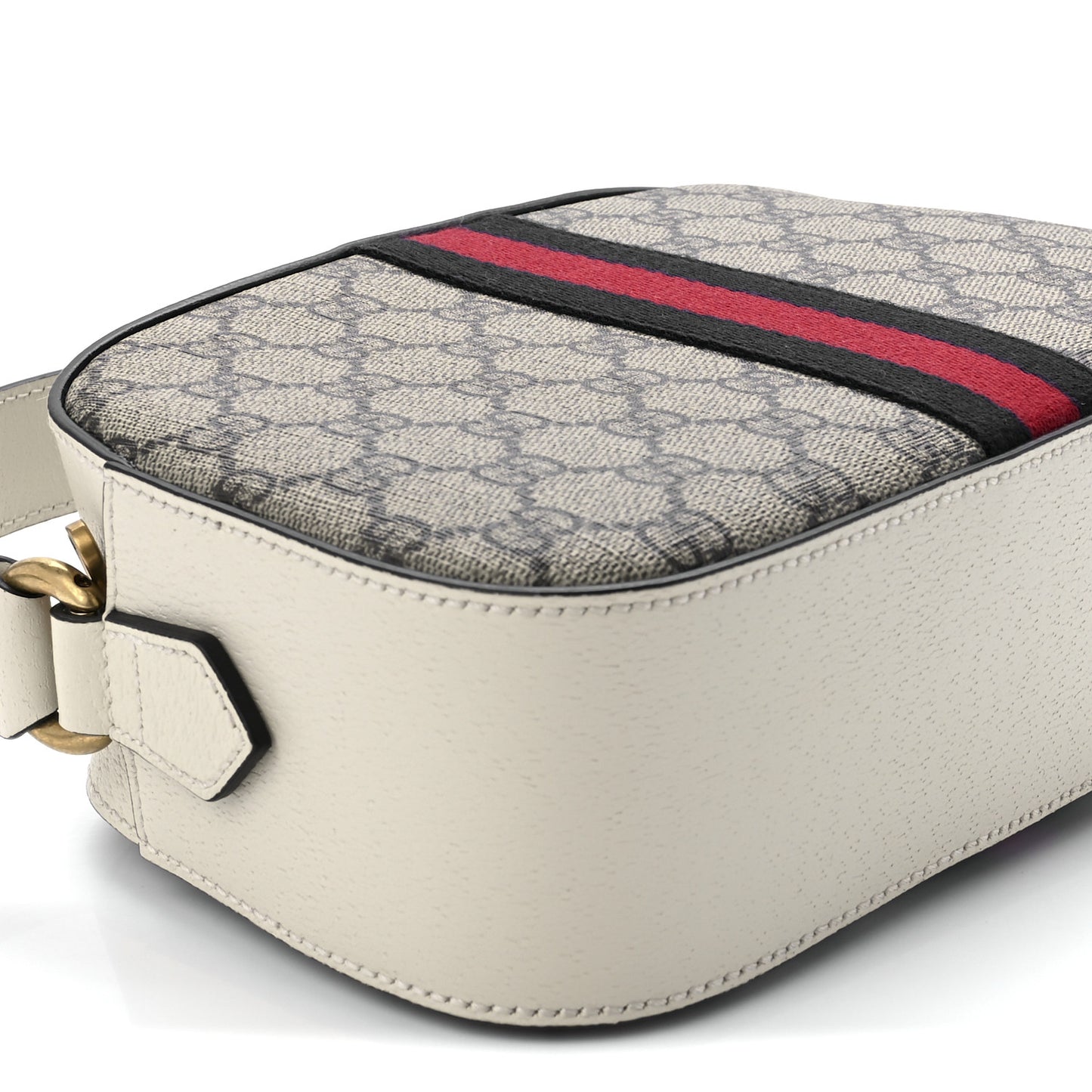 GG Supreme Monogram Textured Calfskin Web Small Ophidia Camera Bag Beige Ebony Mystic White