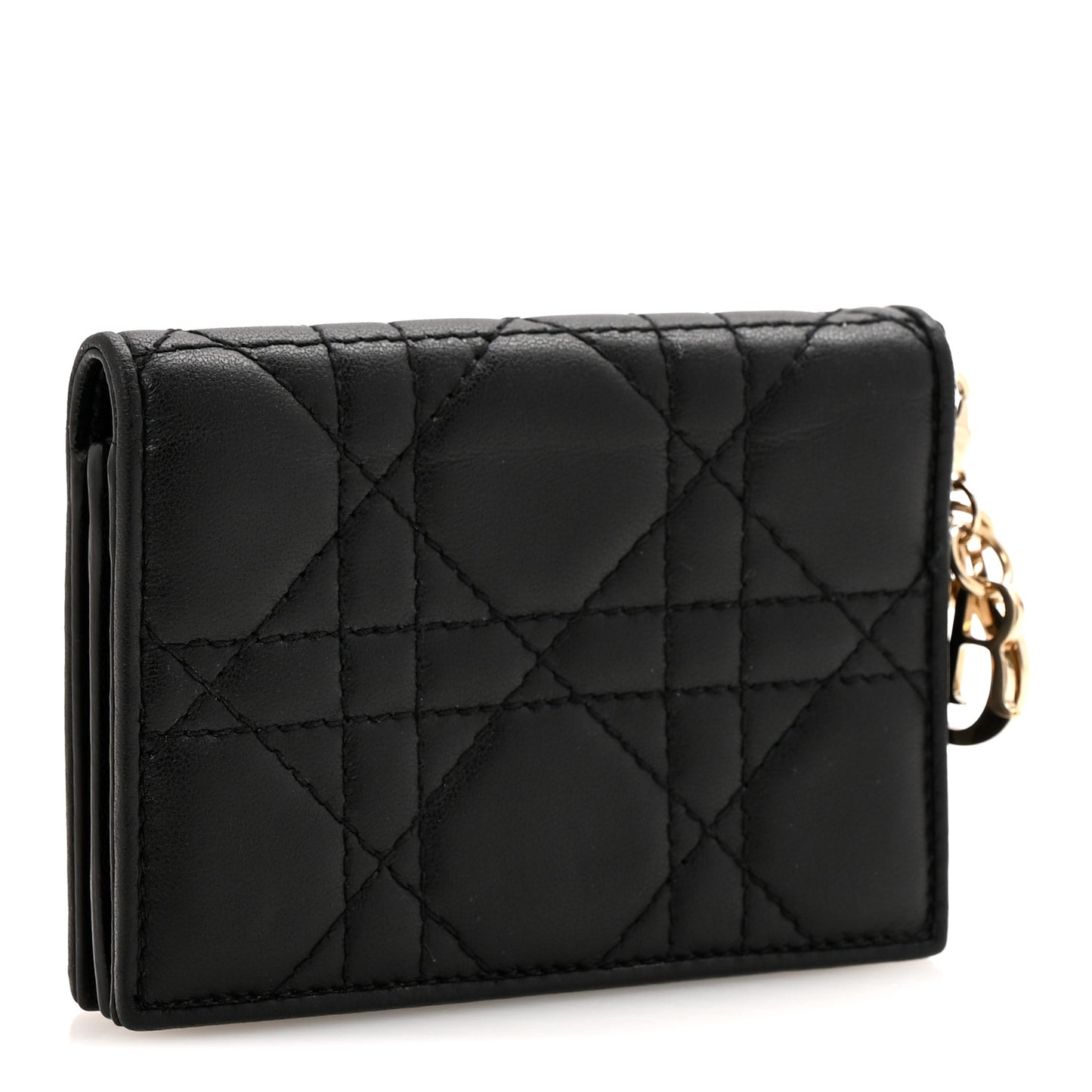 Lambskin Cannage Small Lady Dior Flap Card Holder Black