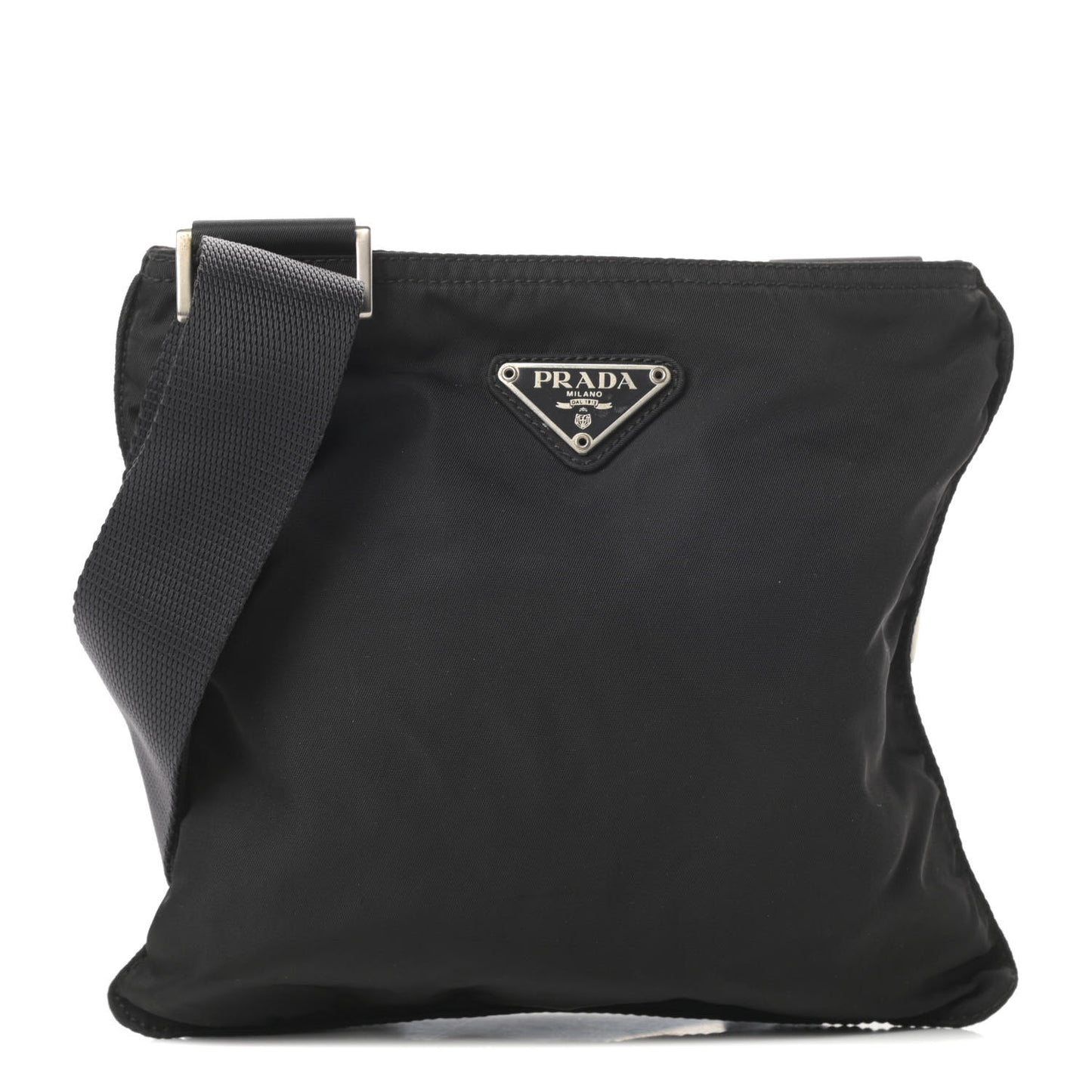 Tessuto Nylon Saffiano Flat Messenger Bag Black