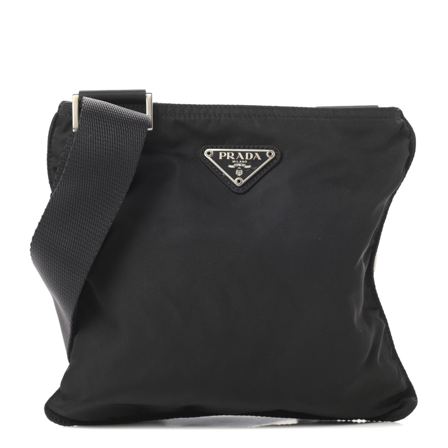 Prada Tessuto Nylon Saffiano Flat Messenger Bag Black 1 of 10