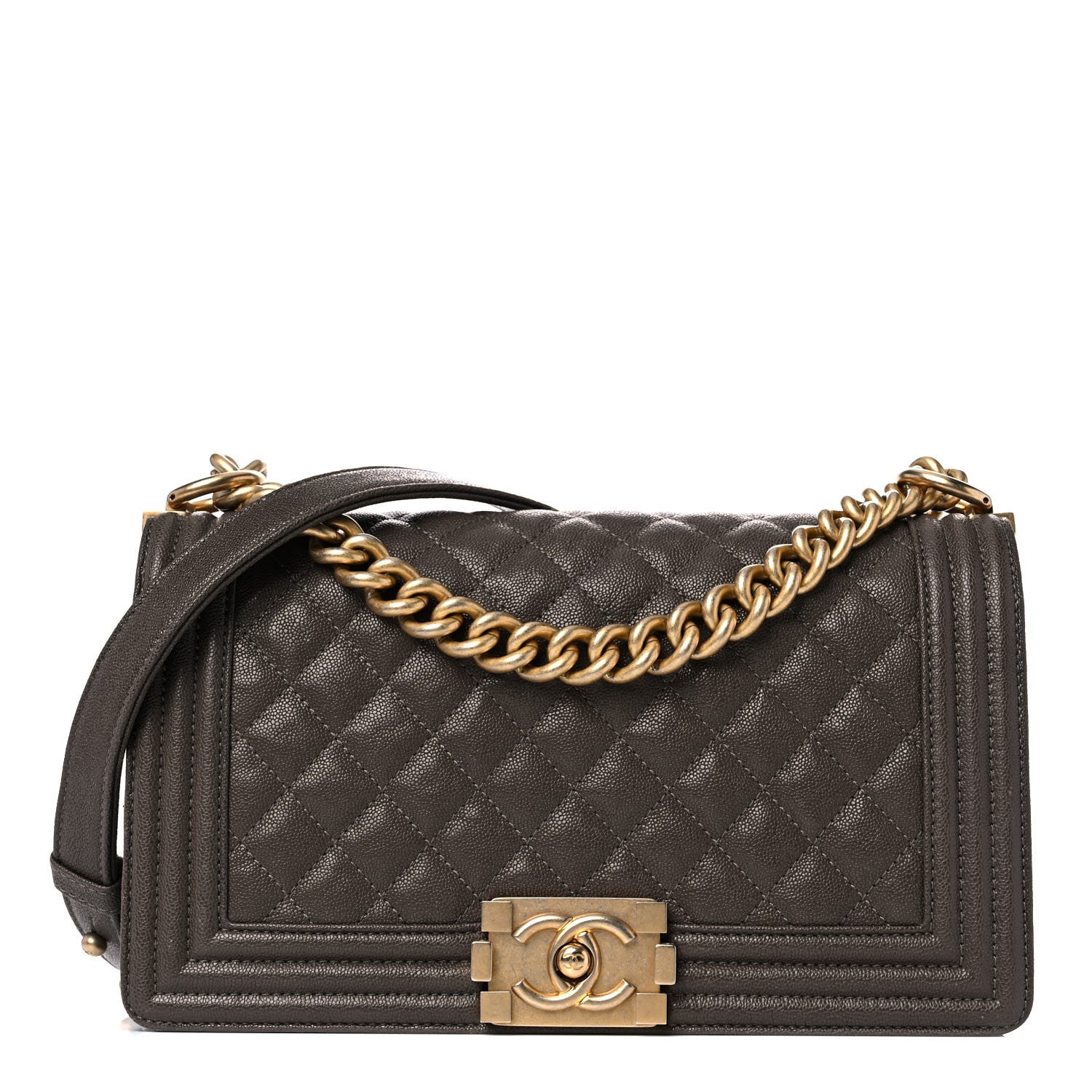 Chanel Caviar Quilted Medium Boy Flap Khaki 1 of 18