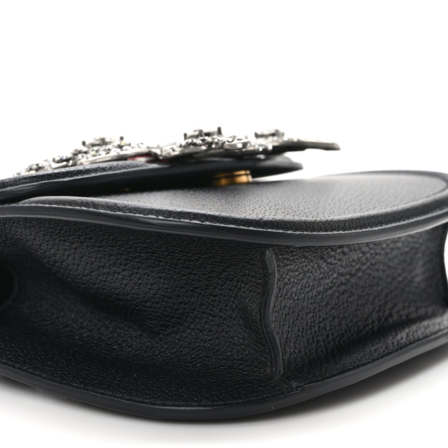 Calfskin Web Crystal Butterfly Stripe Small Totem Shoulder Bag Black